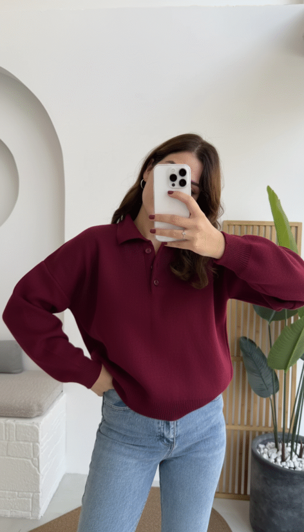 polo collar basic buttoned sweat navy blue