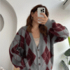 baklava oversize cardigan burgundy & gray