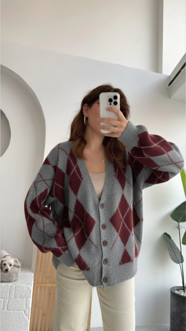 baklava oversize cardigan burgundy & gray