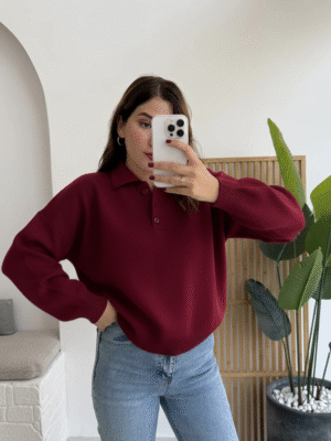 polo collar basic buttoned sweat navy blue