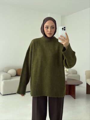 oversize knit sweater olive green