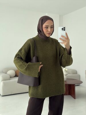 oversize knit sweater olive green