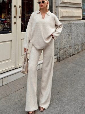 polo collar oversize knitted set