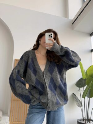 baklava oversize cardigan navy blue & gray