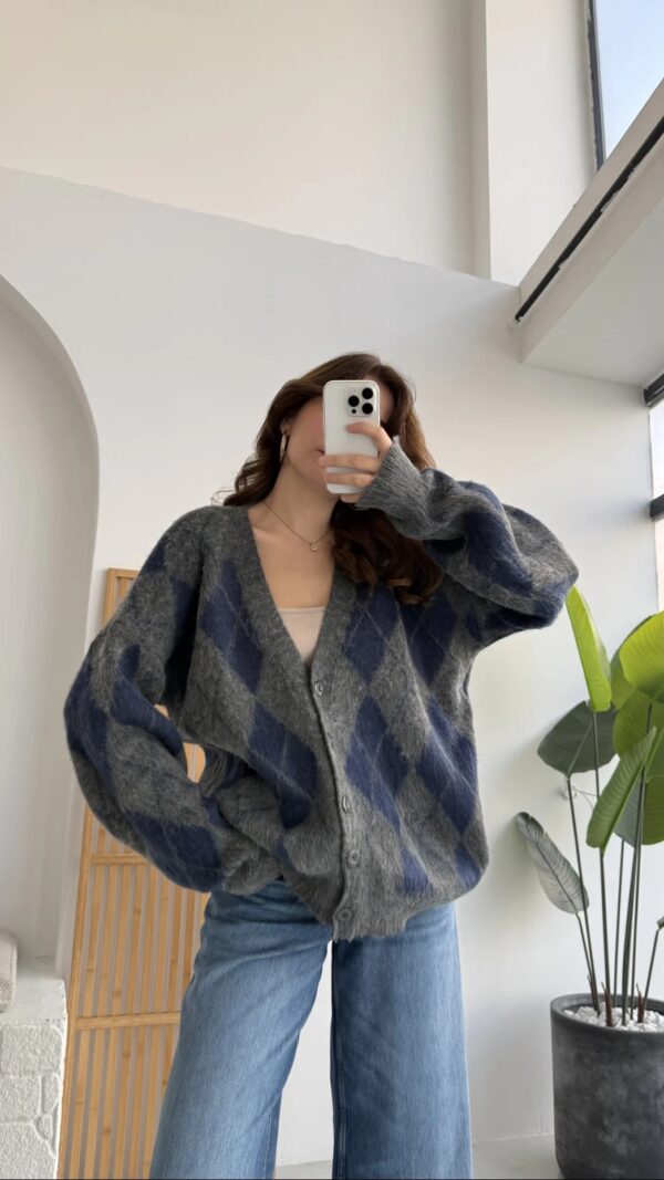 baklava oversize cardigan navy blue & gray