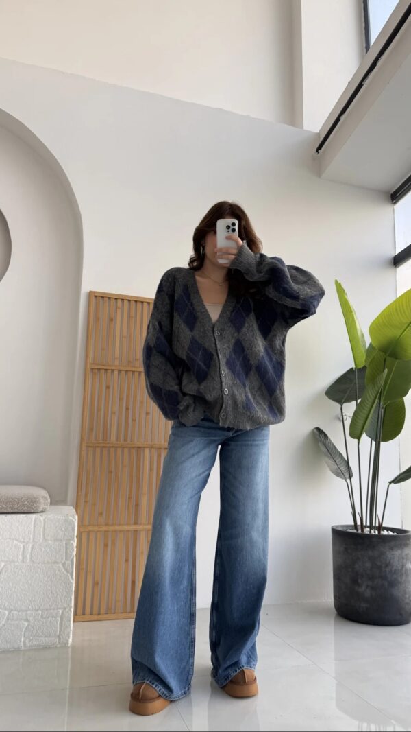 baklava oversize cardigan navy blue & gray