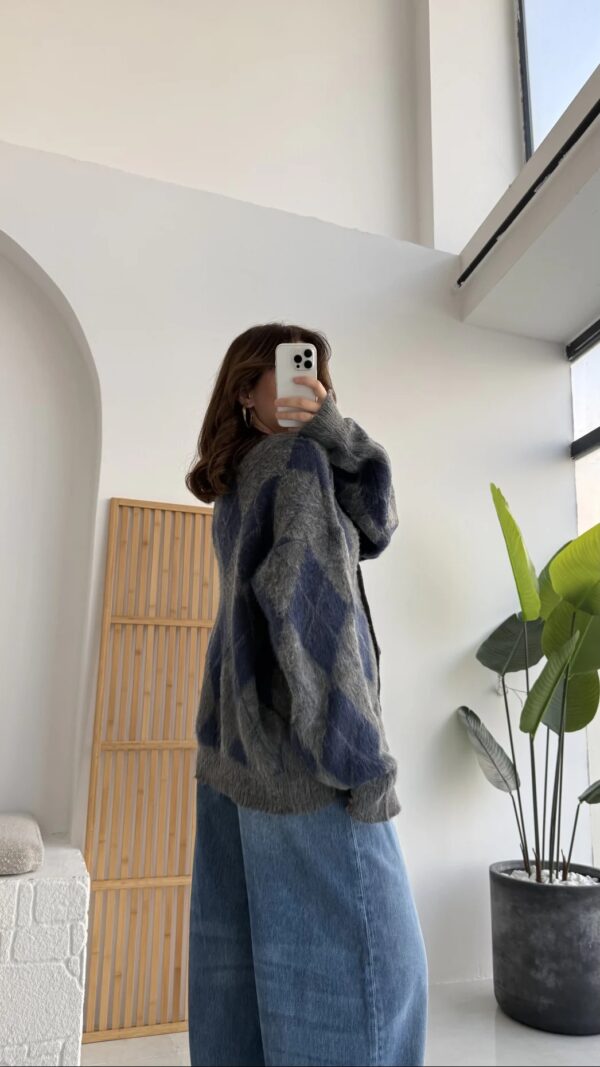 baklava oversize cardigan navy blue & gray