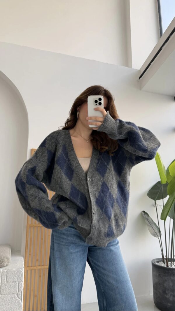 baklava oversize cardigan navy blue & gray