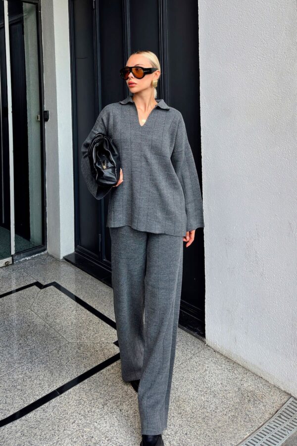 polo collar oversize knitted set gray