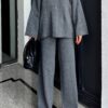 polo collar oversize knitted set gray