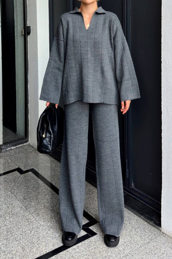 polo collar oversize knitted set gray