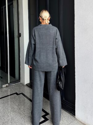 polo collar oversize knitted set gray