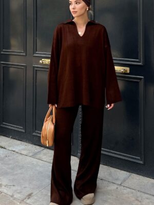 polo collar oversize knitted set beige (copy)