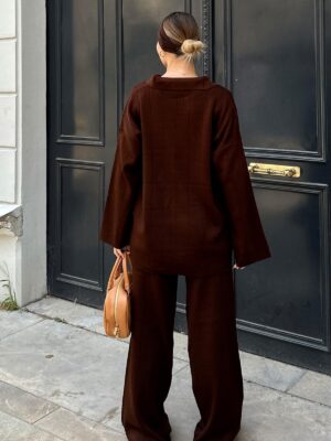 polo collar oversize knitted set beige (copy)