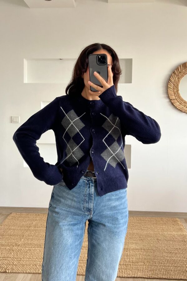 baklava short cardigan navy blue