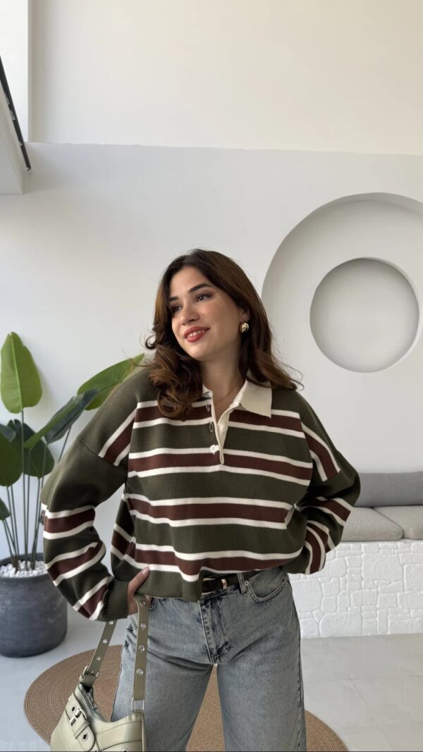 polo collar striped buttoned sweat burgundy (copy)