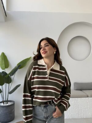 polo collar striped buttoned sweat burgundy (copy)