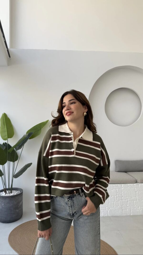 polo collar striped buttoned sweat burgundy (copy)