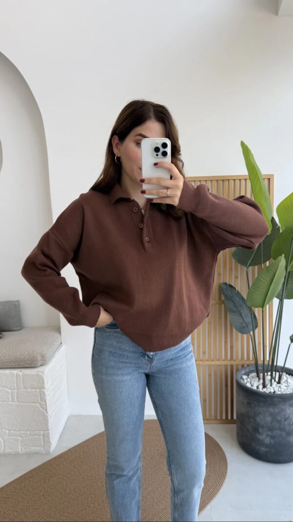 polo collar basic buttoned sweat navy blue