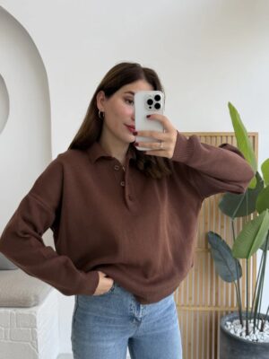 polo collar basic buttoned sweat navy blue