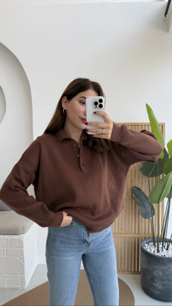 polo collar basic buttoned sweat navy blue