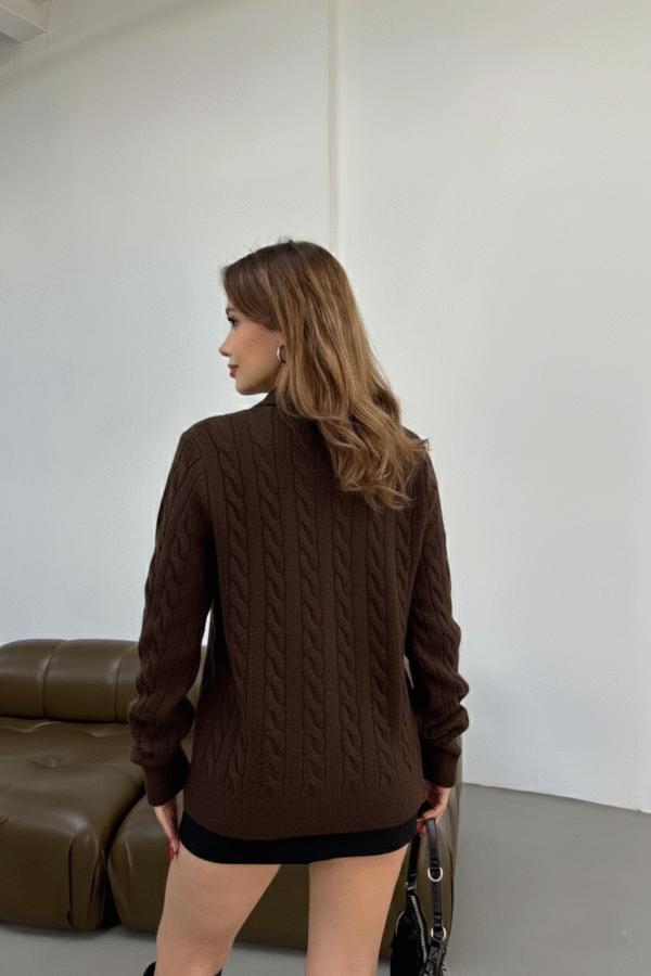 braid polo collar sweater dark brown