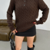 braid polo collar sweater dark brown