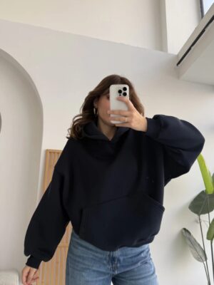 boxy fit unisex hoodie black