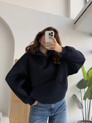 boxy fit unisex hoodie black