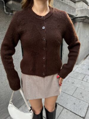 buttoned plush cardigan dark brown