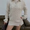 braid polo collar sweater cream beige