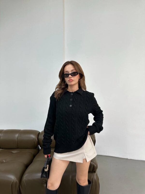 braid polo collar sweater cream beige