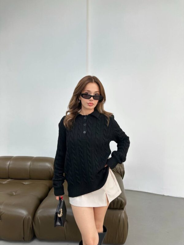 braid polo collar sweater cream beige