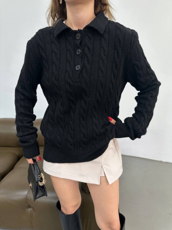 braid polo collar sweater cream beige