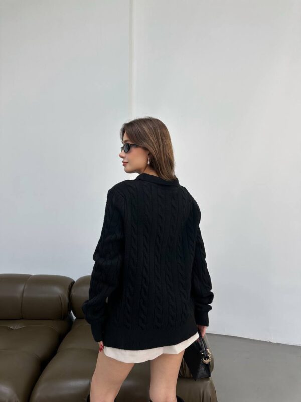 braid polo collar sweater cream beige