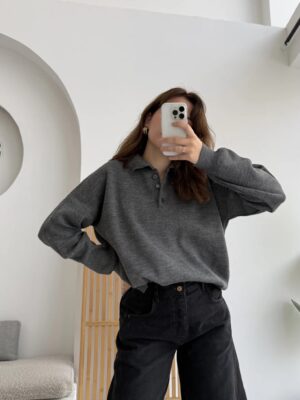 polo collar basic buttoned sweat brown (copy)