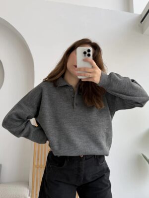 polo collar basic buttoned sweat brown (copy)