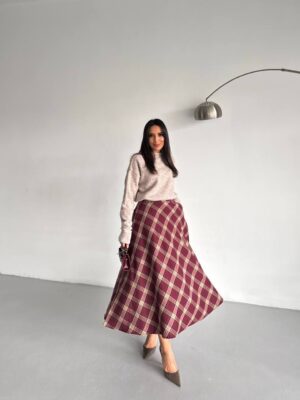 Plaid Maxi Skirt - Burgundy