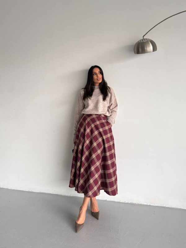 Plaid Maxi Skirt - Burgundy