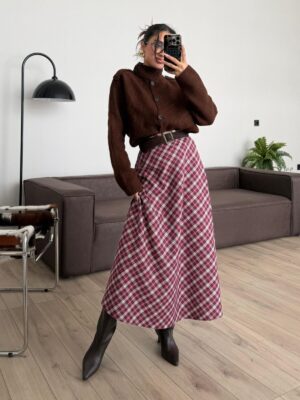Plaid Maxi Skirt - Burgundy