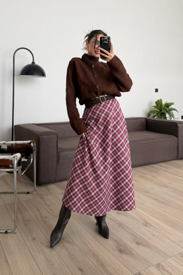 Plaid Maxi Skirt - Burgundy