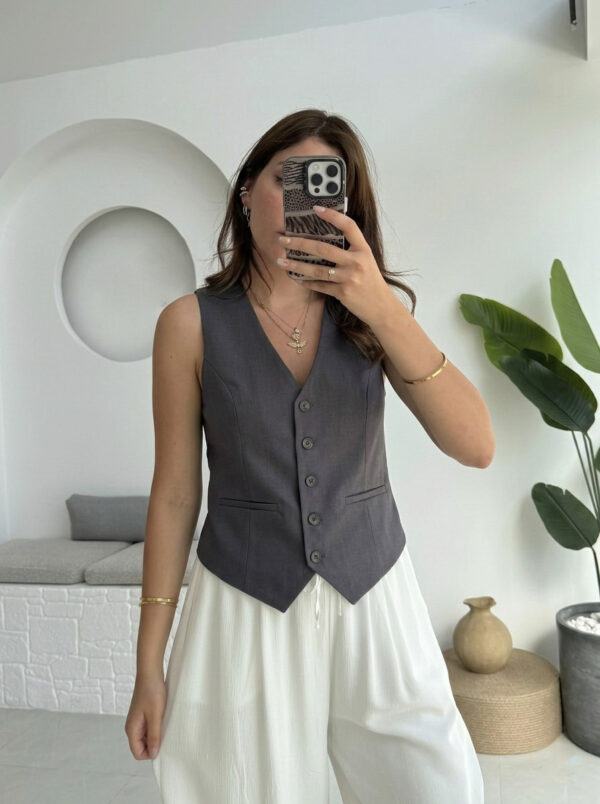 Buttoned Basic Vest - Anthracite