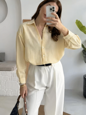 Striped Oversized Shirt - Butter Yellow
