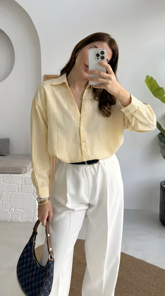 Striped Oversized Shirt - Butter Yellow