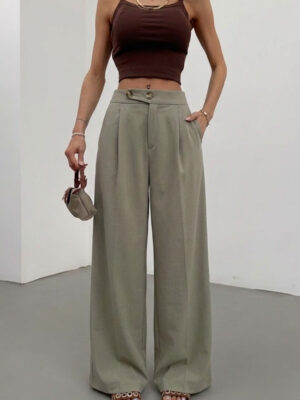 Double Buttoned Palazzo Pants - Khaki