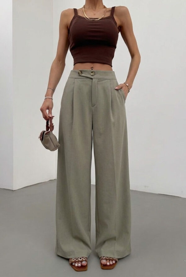 Double Buttoned Palazzo Pants - Khaki