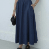 Poplin Skirt with Elastic Waist - Navy Blue