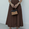 Poplin Skirt with Elastic Waist - Brown