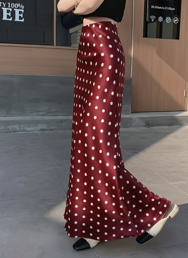Polka Dot Satin Skirt - BURGUNDY