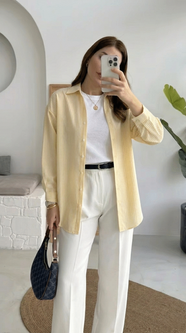 Striped Oversized Shirt - Butter Yellow
